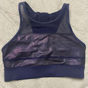 Zyia Active All Star Sports Bra Mesh Zip Back Navy Blue Sparkle Small S